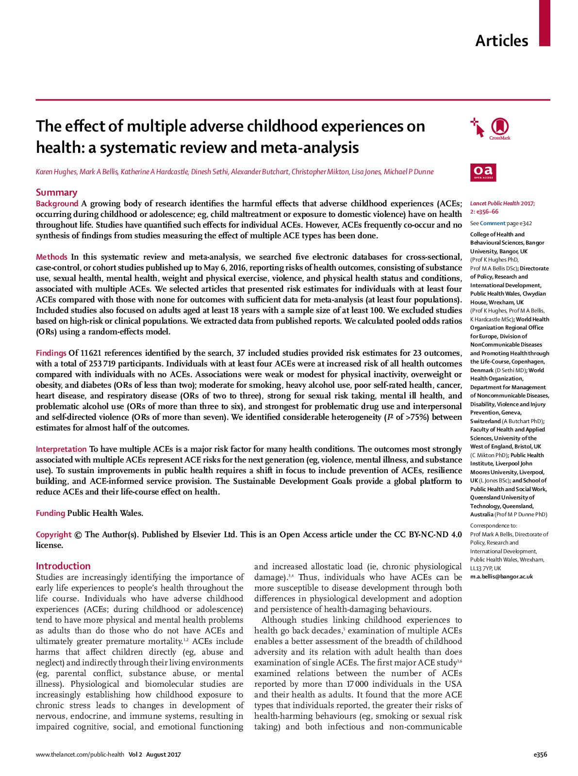Lancet Public Health - The effect of multiple adverse childhood experiences on health