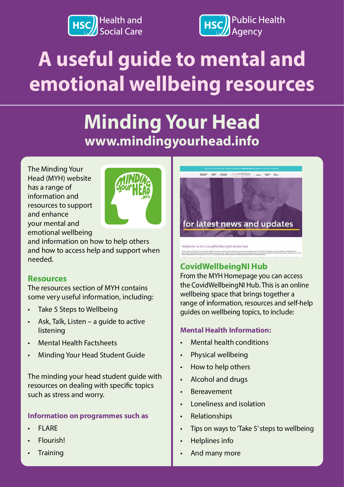 Useful guide to mental and emotional wellbeing resources PDF