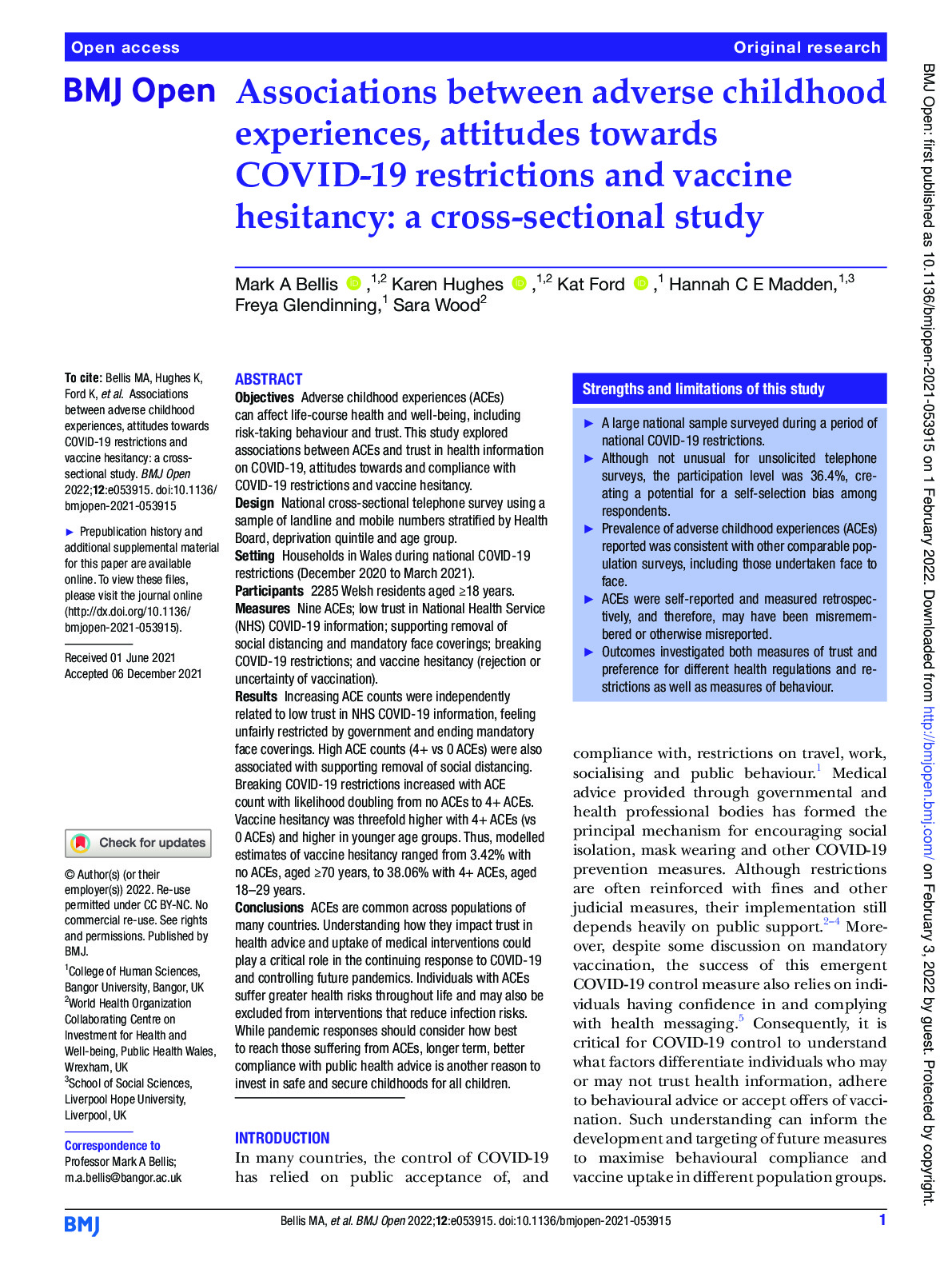 Associations between ACEs, attitudes to COVID-19 restrictions and Vaccine hesitancy 2022