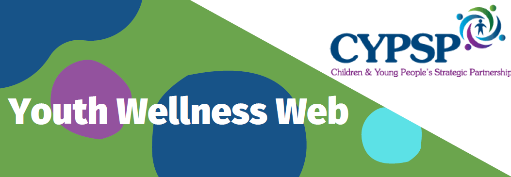 cypsp logo with 'youth wellness web' entitled alongside - colours gren white purple and blue