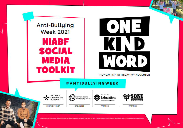One Kind Word Anti Bullying week Social Media Toolkit Flyer. Image of Ant and Dec