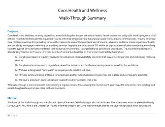 Coos Health and Wellness - walk through summary